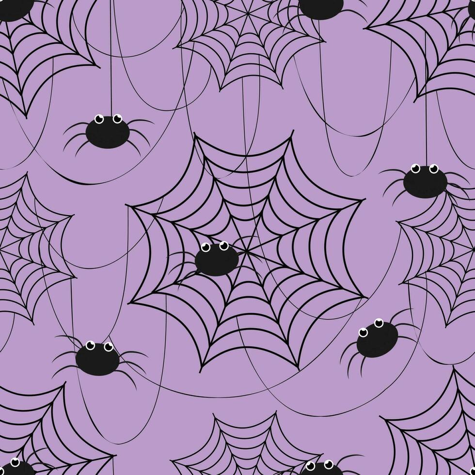 vektor sömlös mönster för halloween design med Spindel tecken och webb i tecknad serie stil