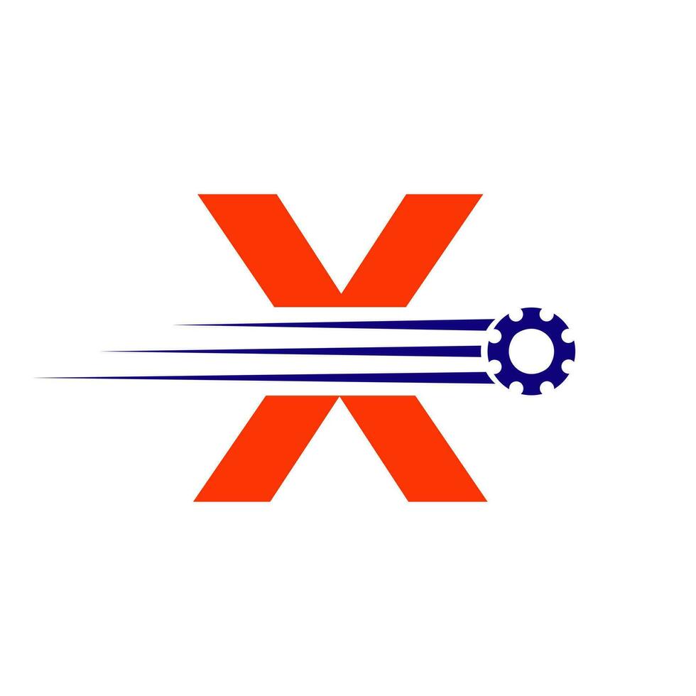 första brev x redskap kugghjul logotyp. bil- industriell ikon, redskap logotyp, bil reparera symbol vektor