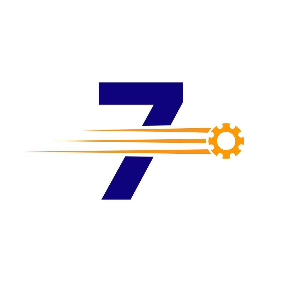 första brev 7 redskap kugghjul logotyp. bil- industriell ikon, redskap logotyp, bil reparera symbol vektor