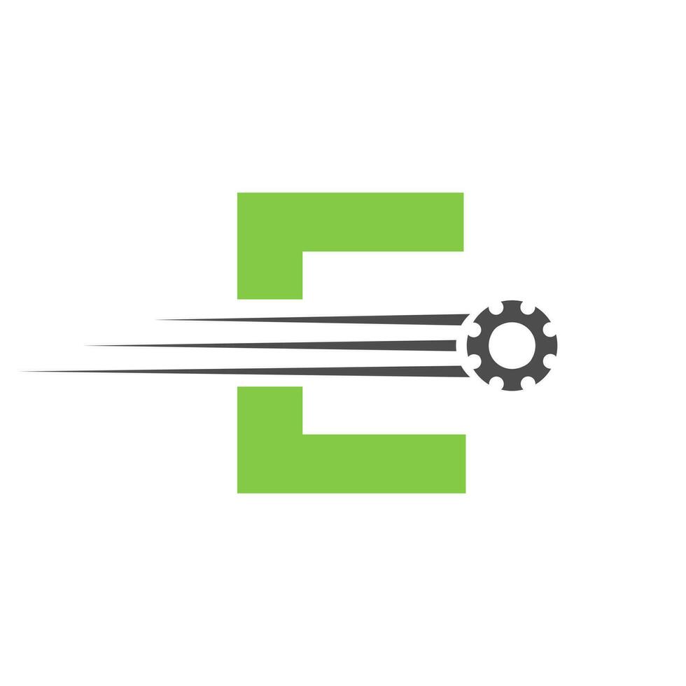 Initiale Brief e Ausrüstung Zahnrad Logo. Automobil industriell Symbol, Ausrüstung Logo, Auto Reparatur Symbol vektor