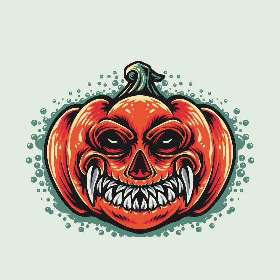 halloween pumpa med en skrämmande ansikte och huggtänder vektor illustration