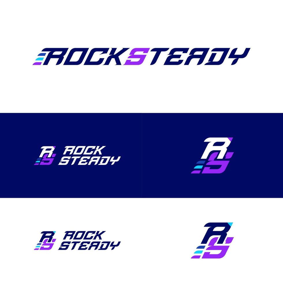 rocksteady Brief Logo Design - - Monographie Ausführung im Blau, lila, und Weiß vektor