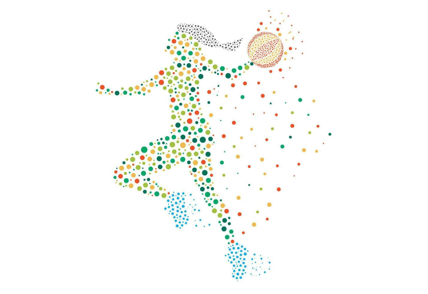 Basketball werfen ist zusammengesetzt von farbig Punkte, Vektor Illustration