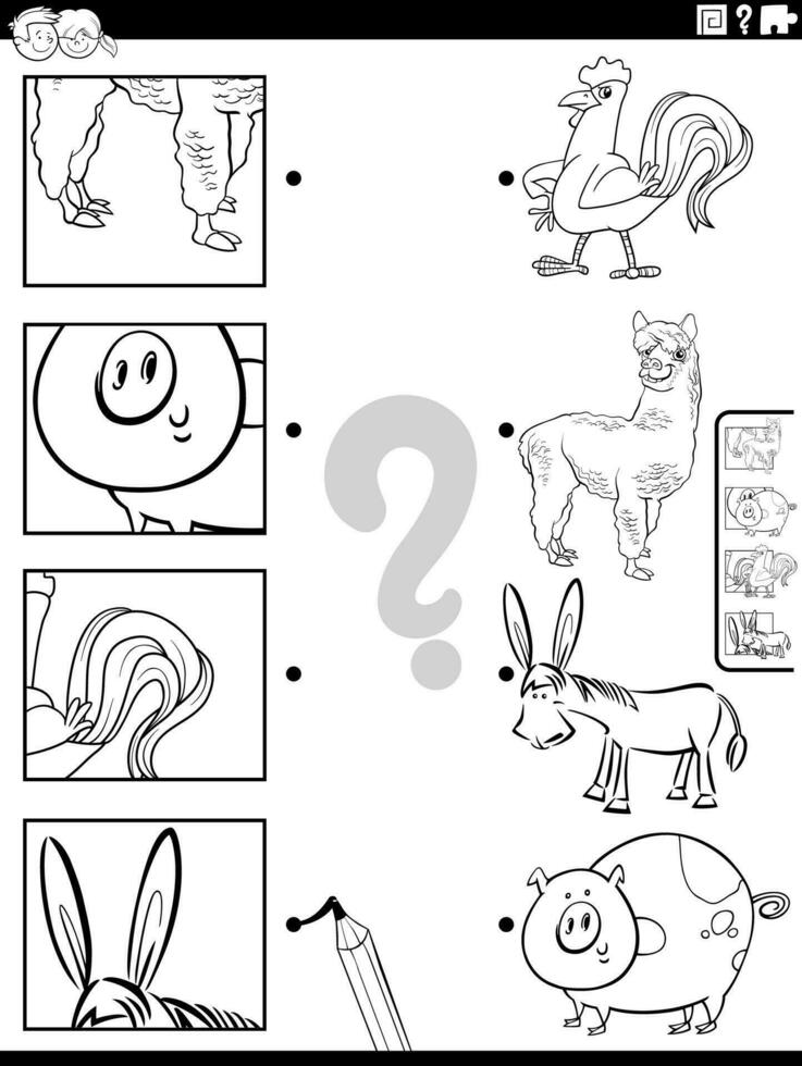 match tecknad serie bruka djur och urklipp spel färg sida vektor