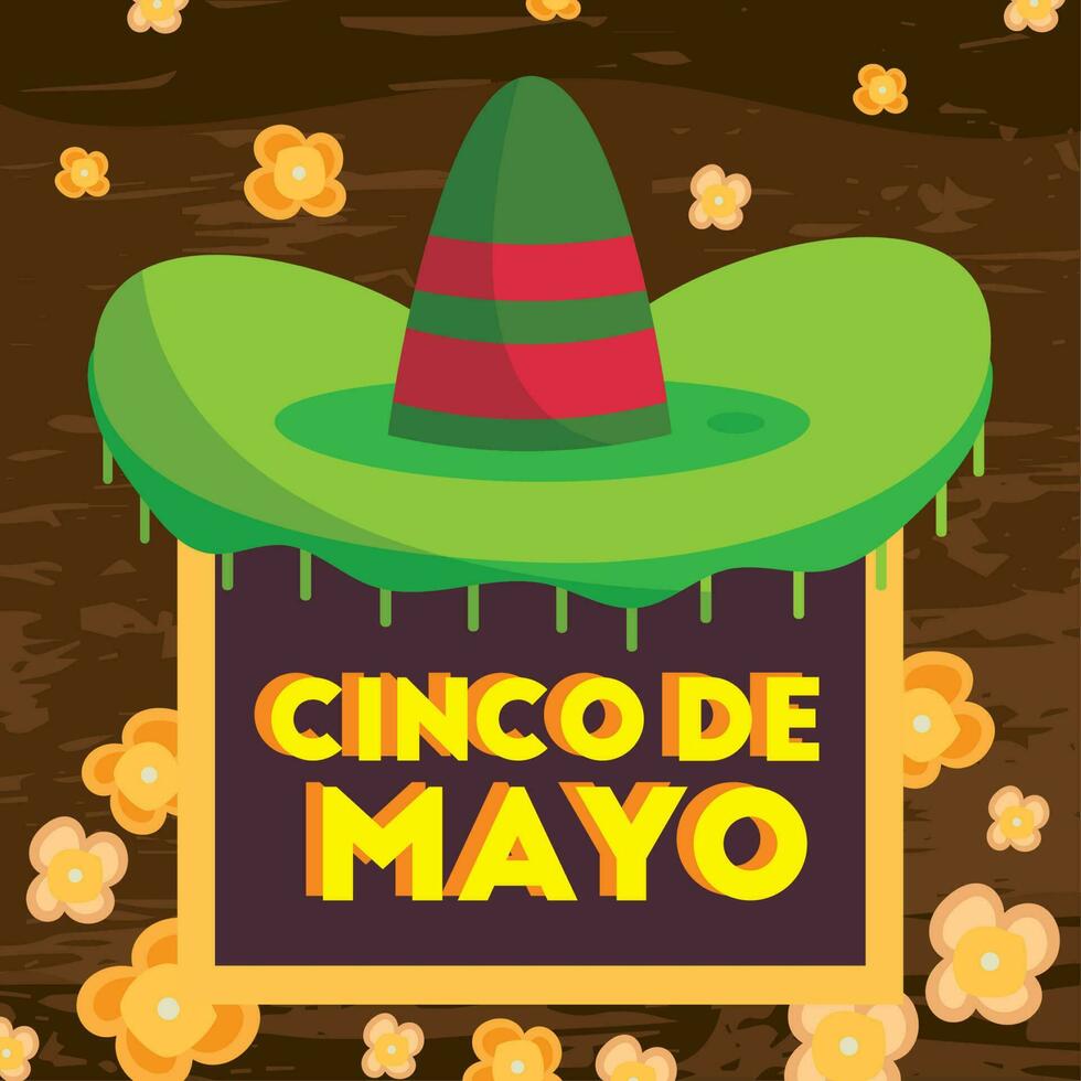 cinco de mayo kort traditionell mexikansk hatt vektor illustration