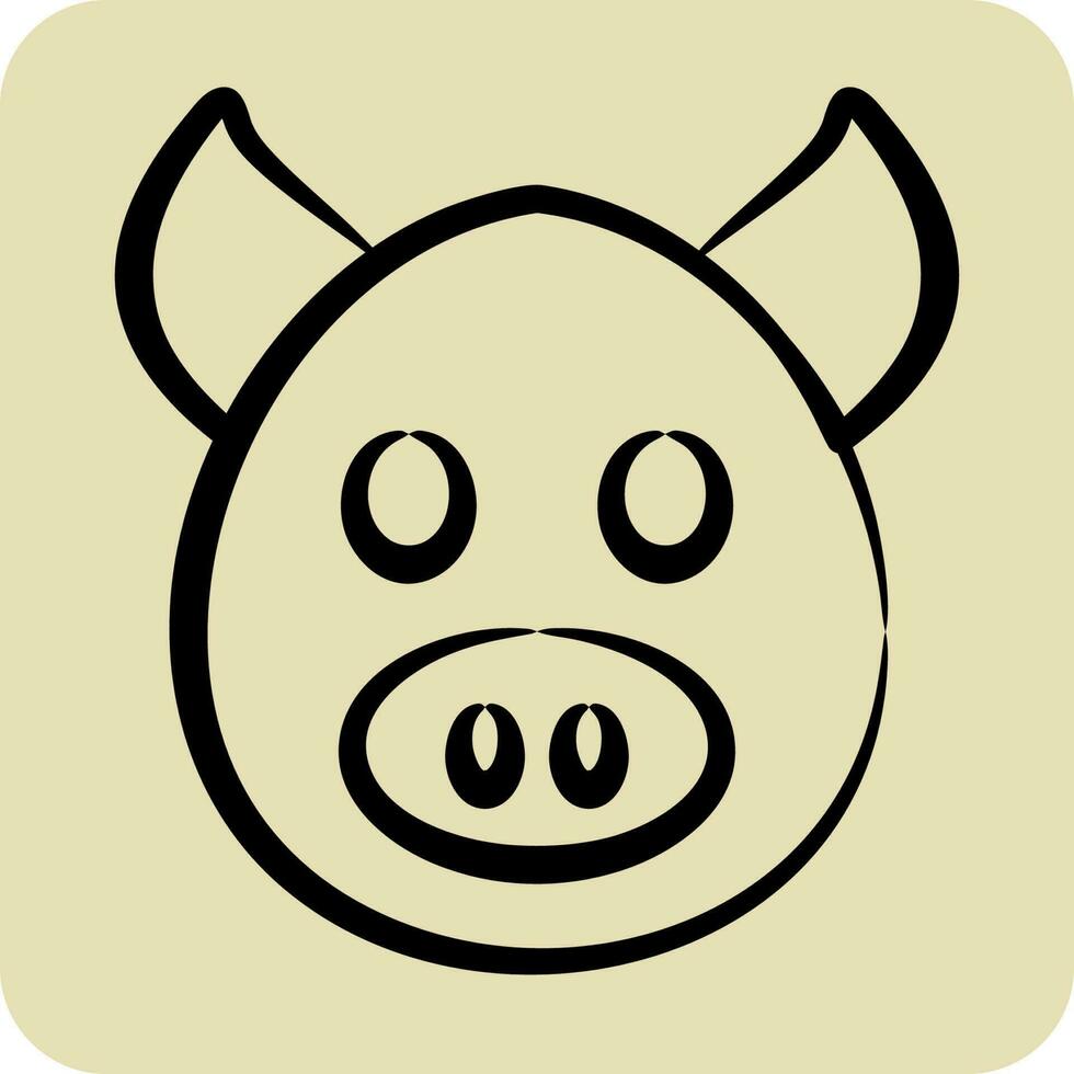 Symbol Schwein. verbunden zu Tier Kopf Symbol. Hand gezeichnet Stil. einfach Design editierbar vektor