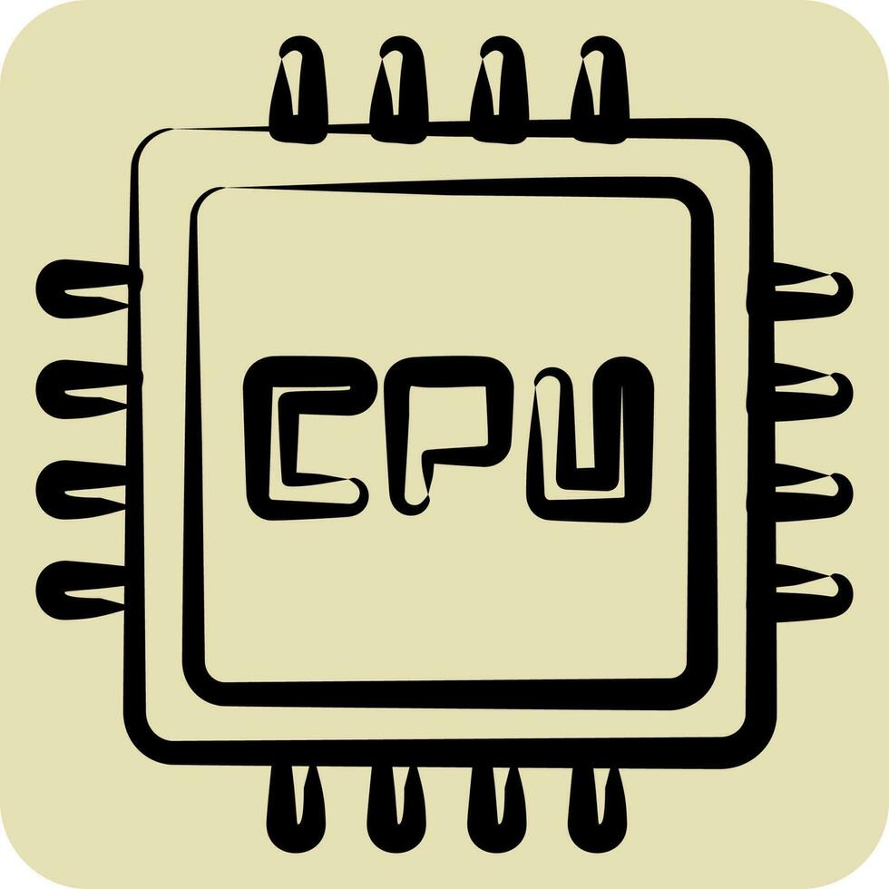 ikon cpu. lämplig för dator komponenter symbol. hand dragen stil. enkel design redigerbar. design mall vektor