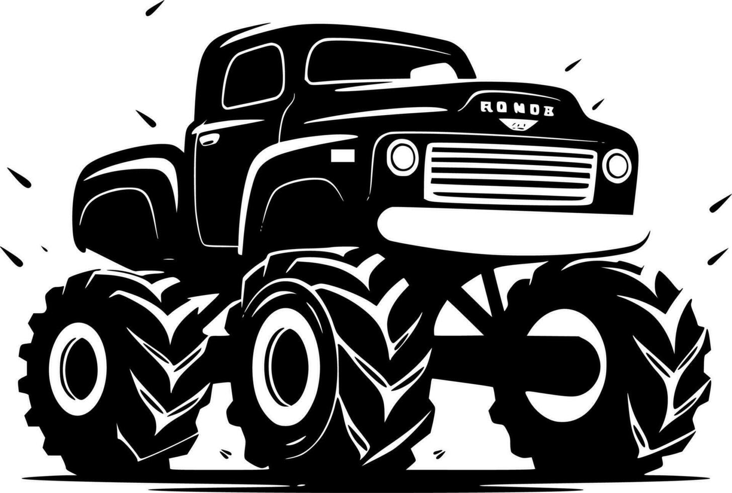monster lastbil - svart och vit isolerat ikon - vektor illustration