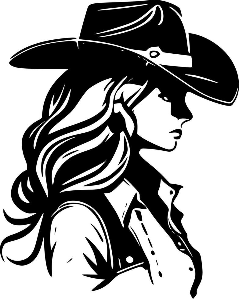 cowgirl, svart och vit vektor illustration
