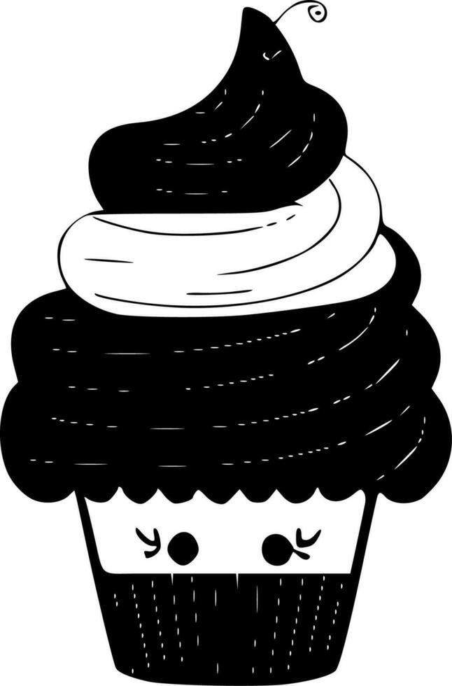 Cupcake - - schwarz und Weiß isoliert Symbol - - Vektor Illustration