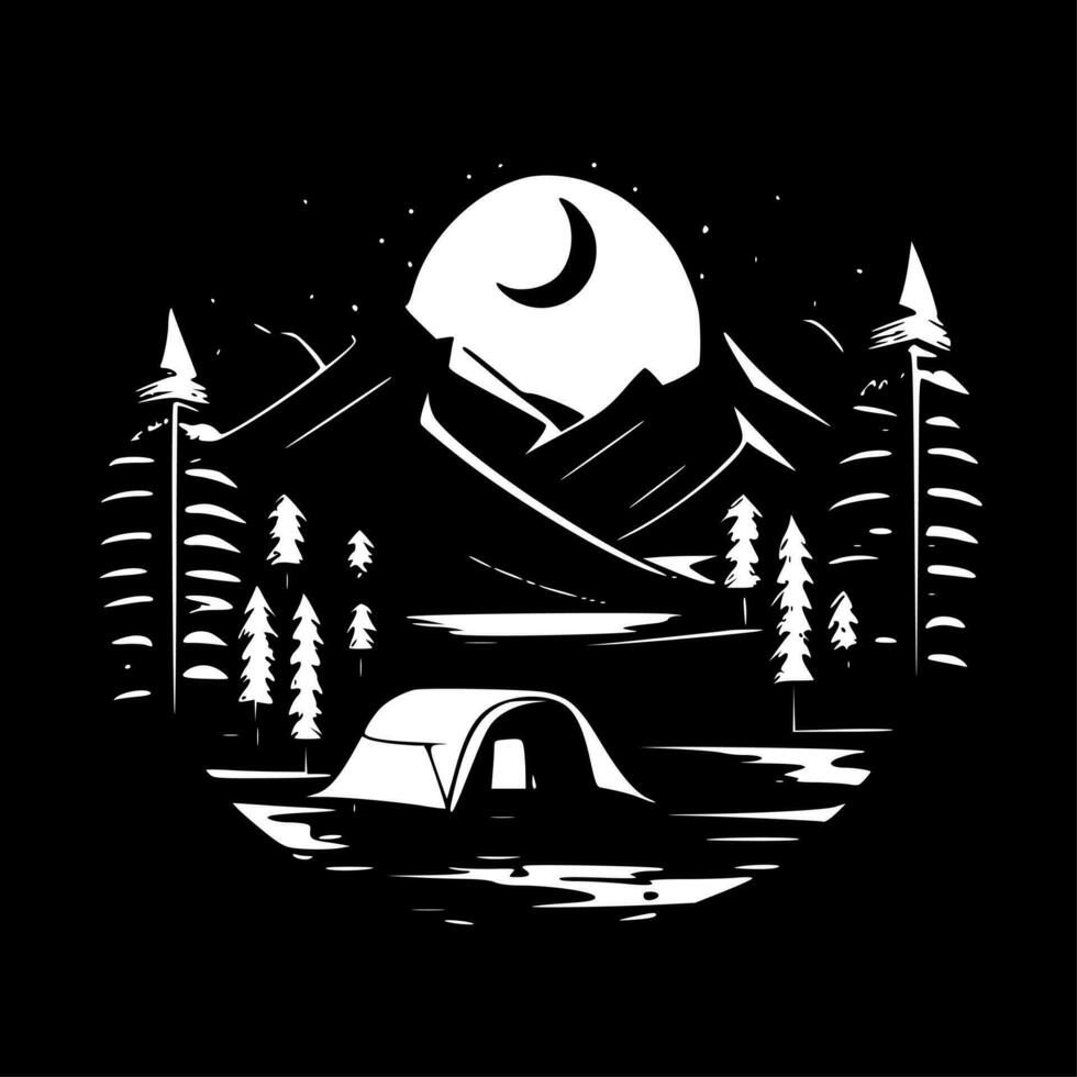 Camping - - schwarz und Weiß isoliert Symbol - - Vektor Illustration