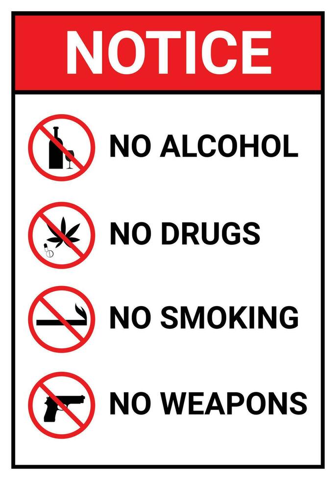 Nein Rauchen. Nein Trinken. Nein Drogen Verbot Symbol einstellen vektor