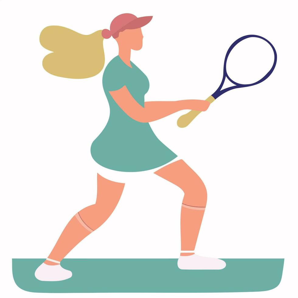 blond vit kvinna spelar tennis med racket vektor