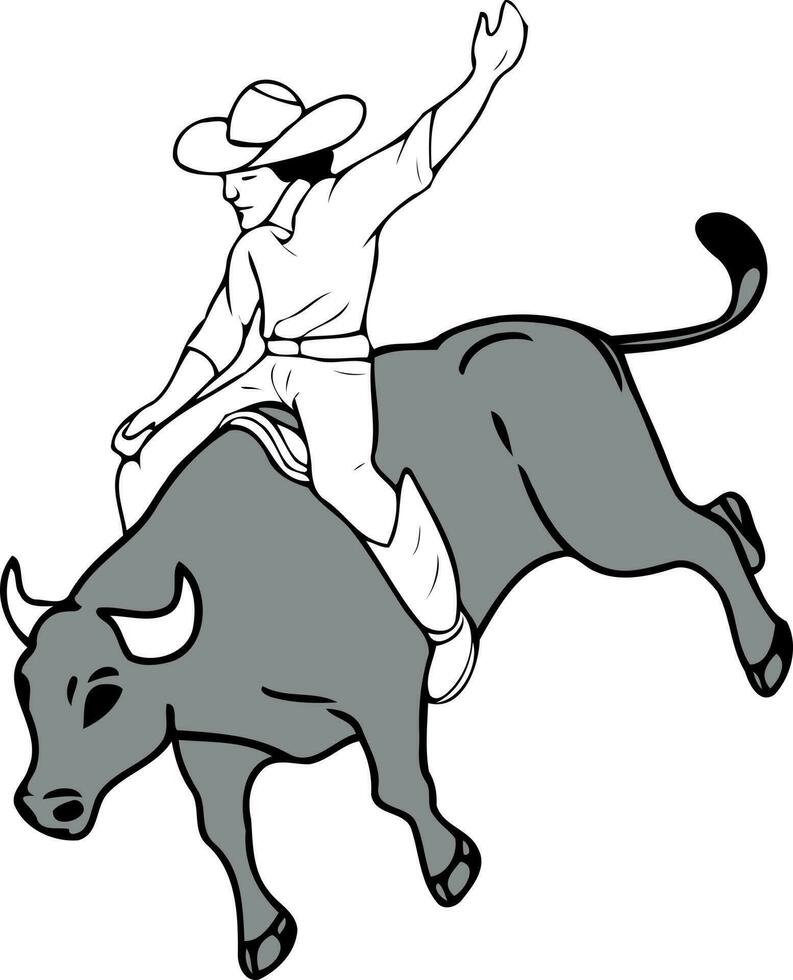 cowboy man ridning en tjur på en rodeo tjur ridning vektor