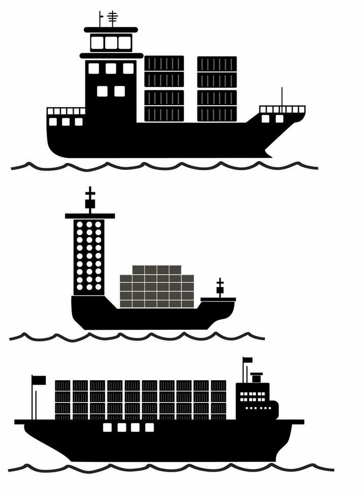 vektor uppsättning svart silhuetter av annorlunda fartyg, logotyper, ikoner