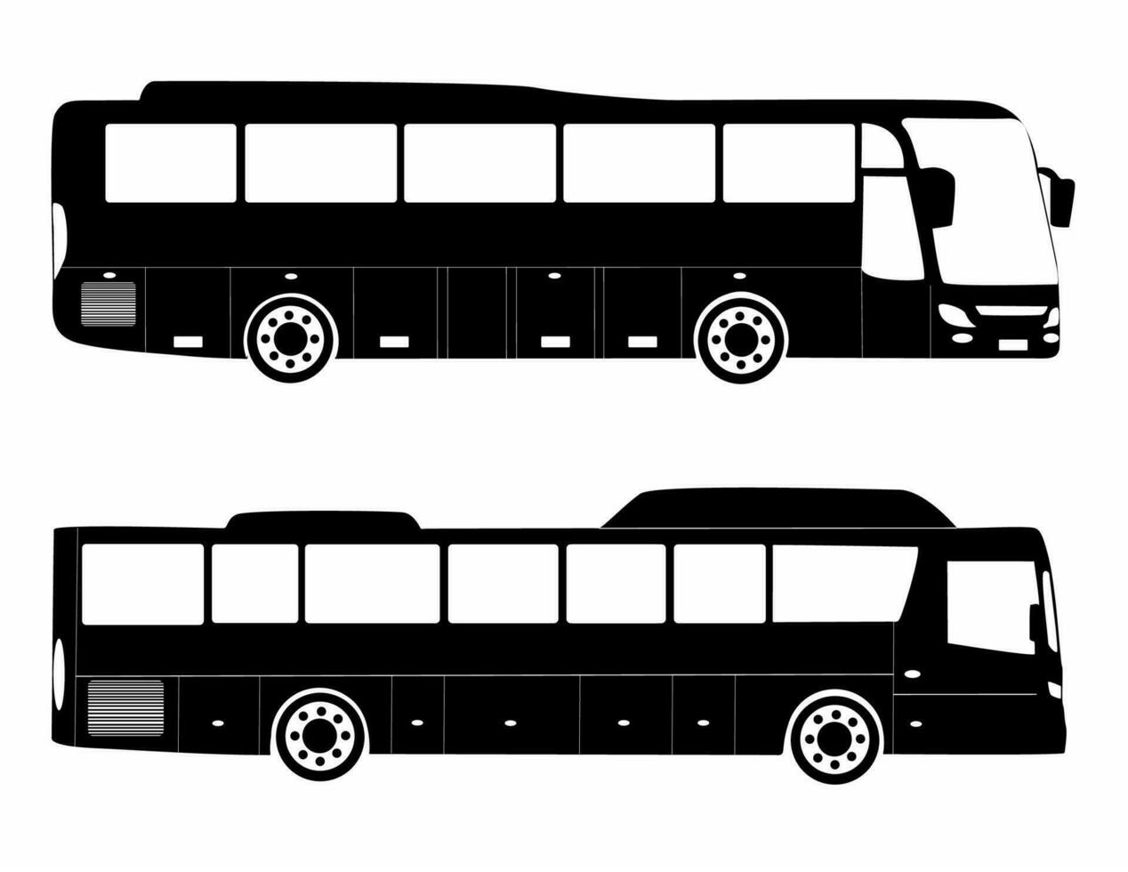 uppsättning av vektor stad buss silhuetter, logotyper, ikoner