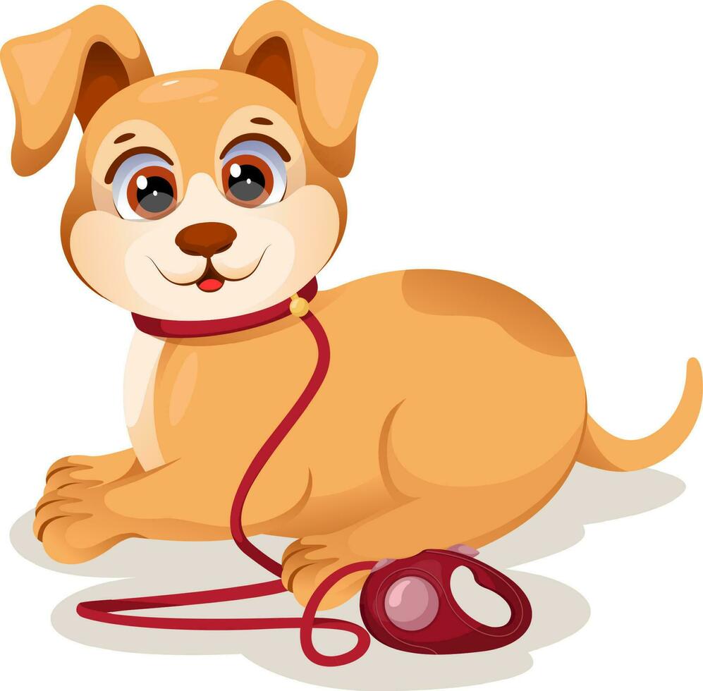 en söt tecknad serie hund med röd koppel vektor