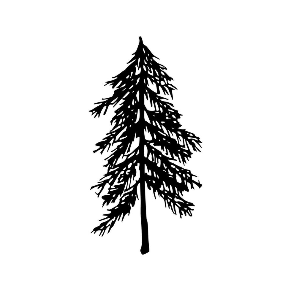 enda hand dragen ny år och xmas tall träd. klotter vektor illustration för vinter- hälsning kort, affischer, klistermärken och säsong- design.