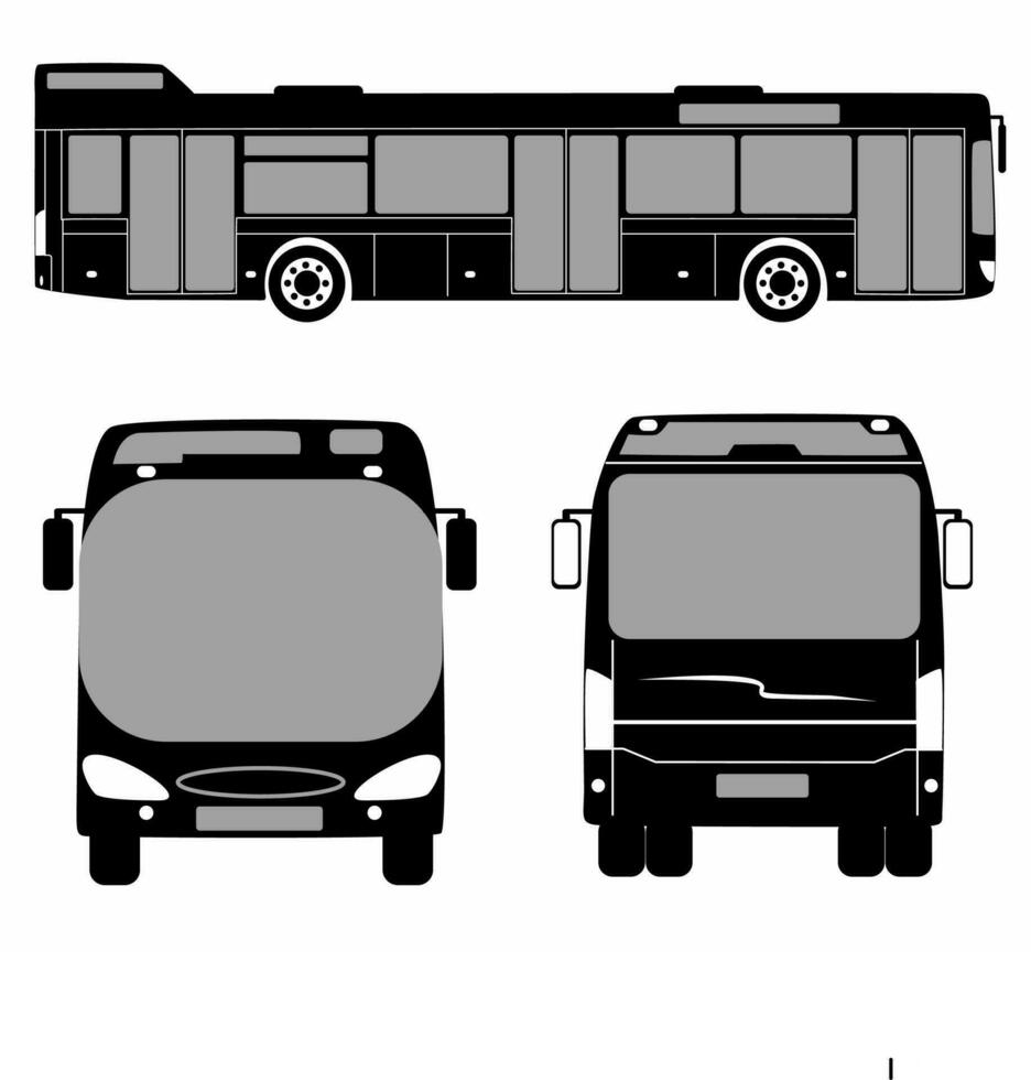 stad buss silhuett med. fordon ikoner uppsättning de se från sida, främre och bak- vektor