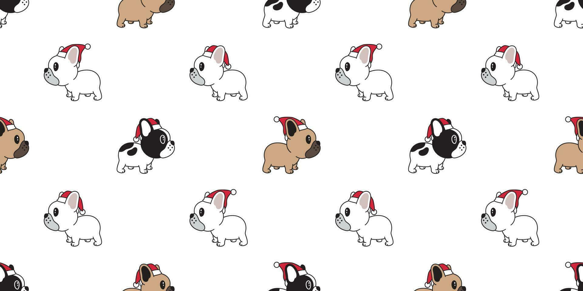 hund sömlös mönster jul vektor franska bulldogg santa claus xmas hatt scarf ben tecknad serie illustration isolerat bricka bakgrund upprepa tapet