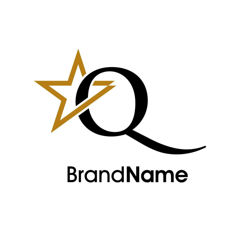 elegant första q guld stjärna logotyp vektor