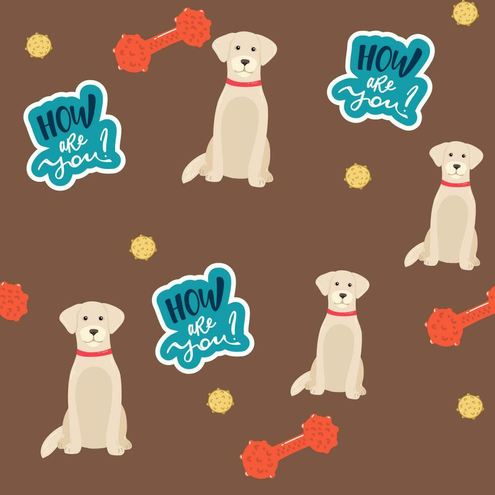 gyllene retriever hundar i annorlunda poser och täcka färger. sömlös mönster. vuxen goldies och valp uppsättning. vektor illustration