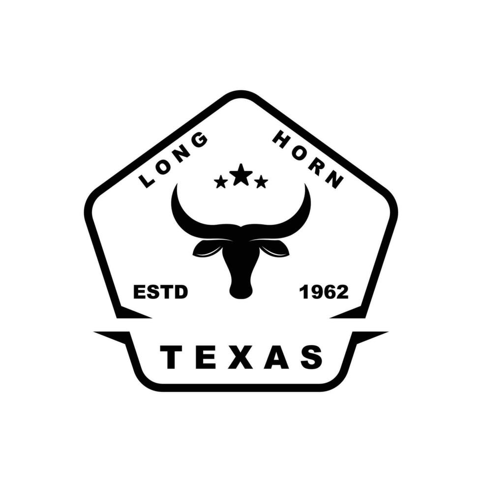 texas långhorn, Land Västra tjur nötkreatur årgång retro logotyp vektor