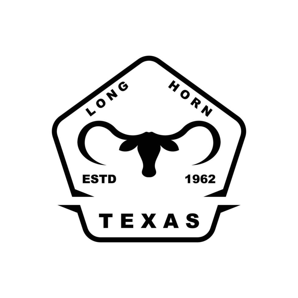 texas långhorn, Land Västra tjur nötkreatur årgång retro logotyp vektor