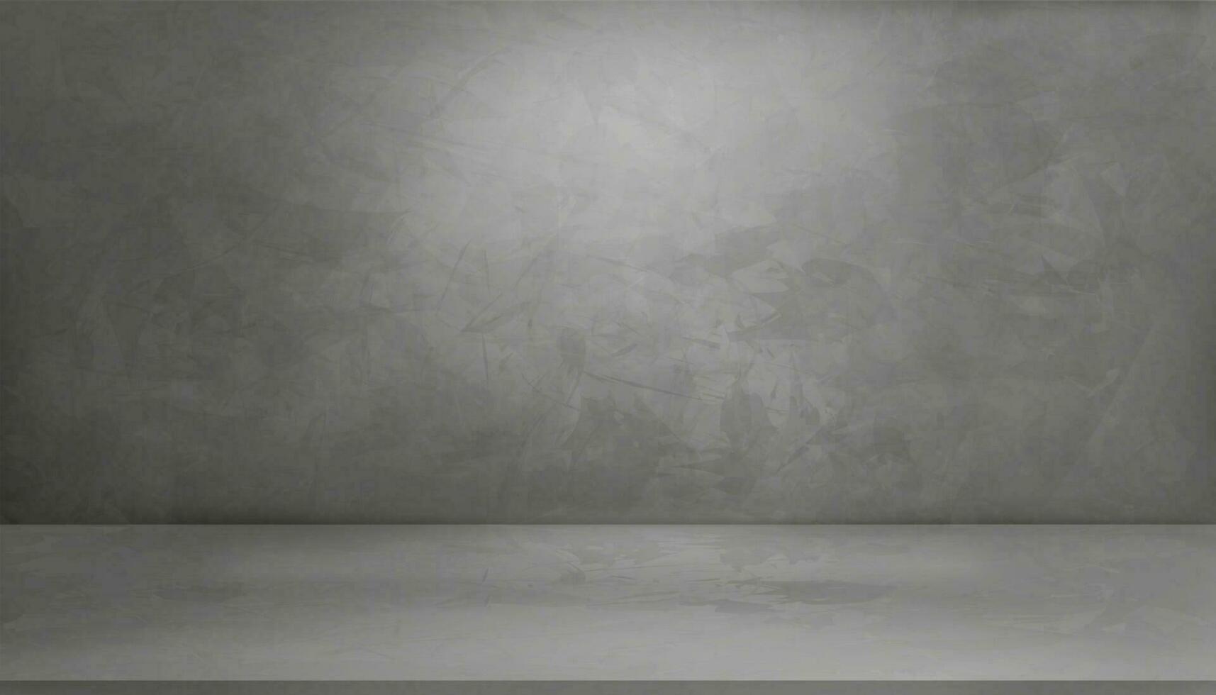 grå cement vägg textur bakgrund med ljus och skugga, 3d tömma studio interiör bakgrund, vektor bakgrund grå cement textur vägg med ljus på betong golv, display för produkt presentation