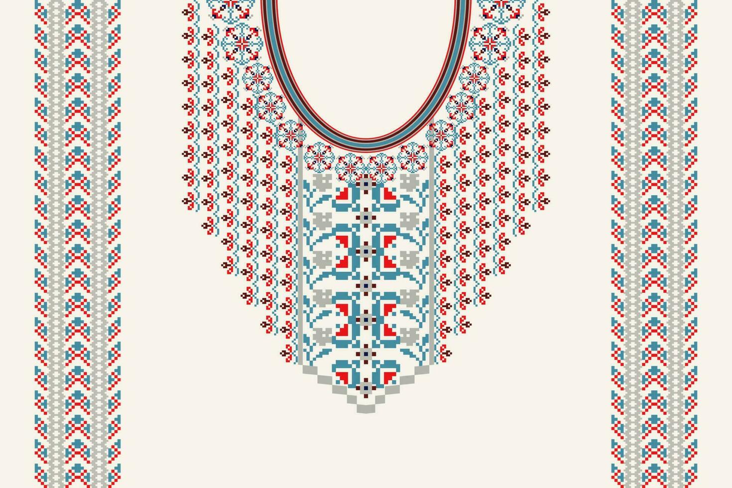 Ausschnitt Blumen- Kreuz Stich Stickerei auf Weiß hintergrund.boho Ausschnitt Orientalist Muster traditionell.aztekisch Stil abstrakt illustration.design zum Textur, Stoff, Mode Frauen tragen, kleidung. vektor