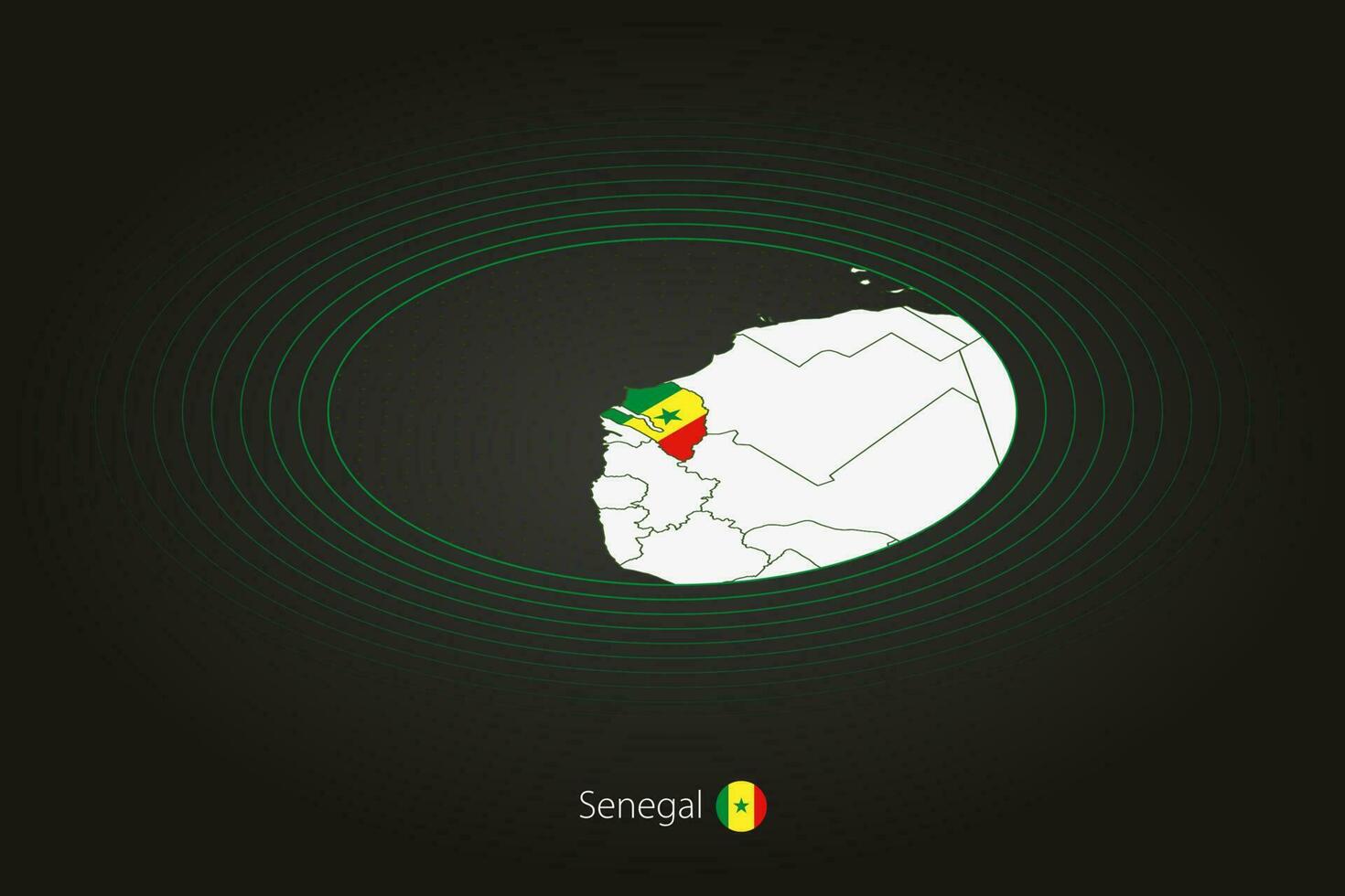 senegal Karta i mörk Färg, oval Karta med angränsande länder. vektor