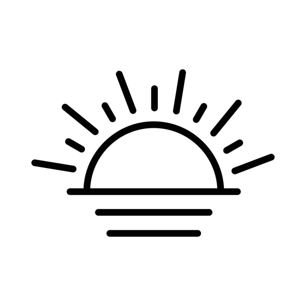 Sol översikt ikon, sommartid, solig dag ikon, sommar design element, varm väder, solljus ikon översikt svart och vit vektor