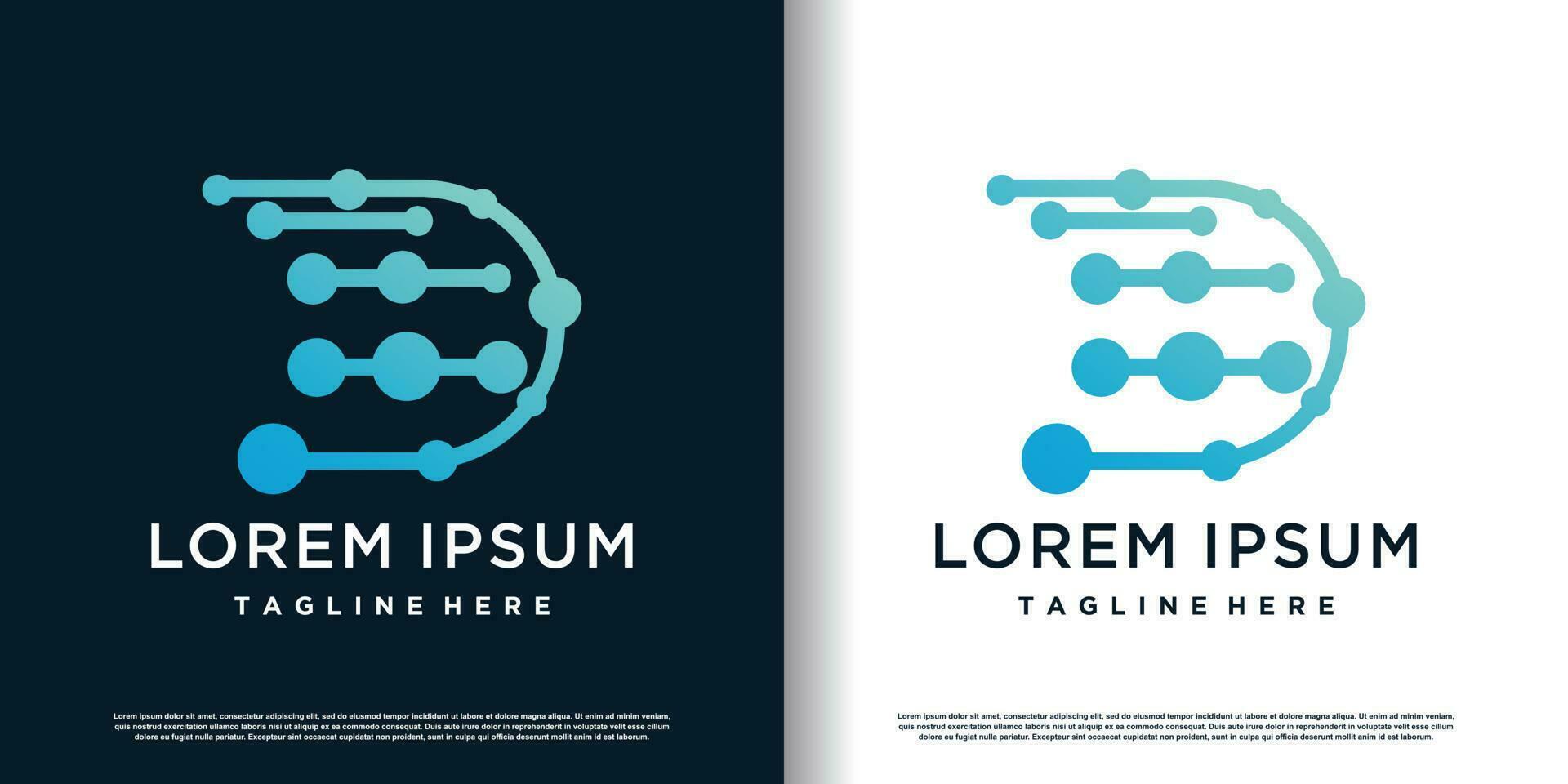 första d logotyp design mall med molekyl element ikon och kreativ begrepp premie vektor