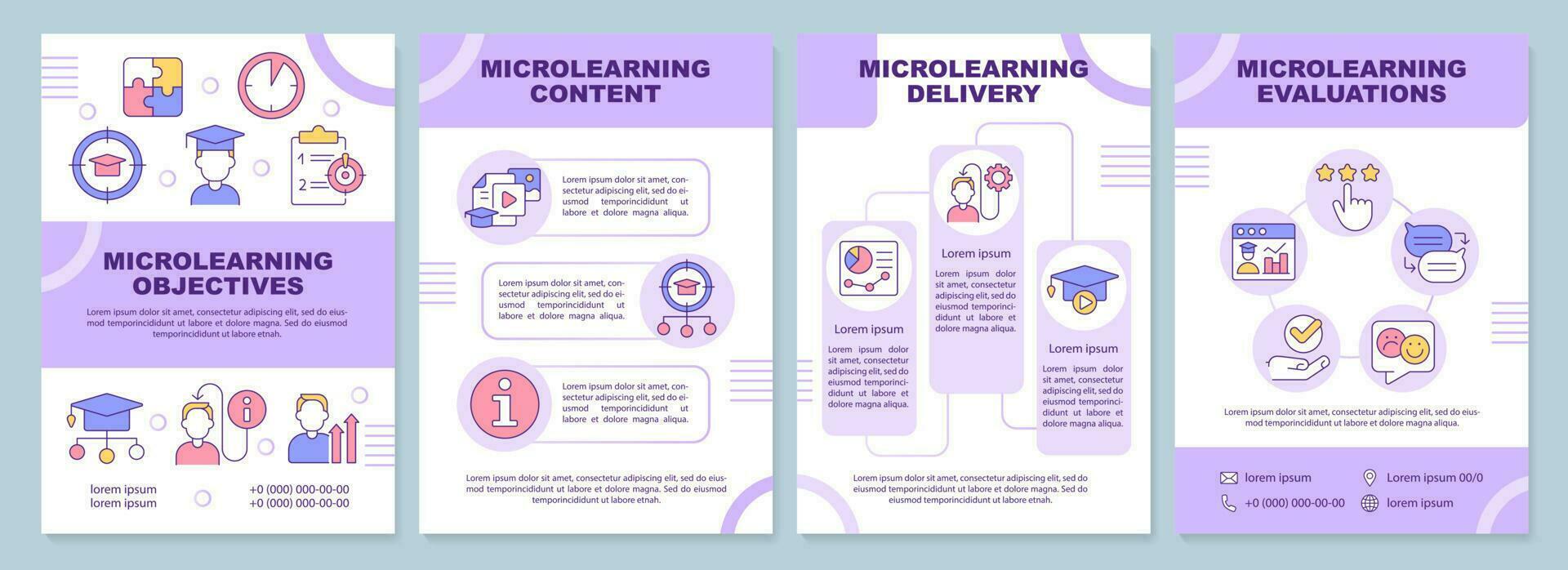 mikrolärande moduler lila broschyr mall. utvärderingar. folder design med linjär ikoner. redigerbar 4 vektor layouter för presentation, årlig rapporter