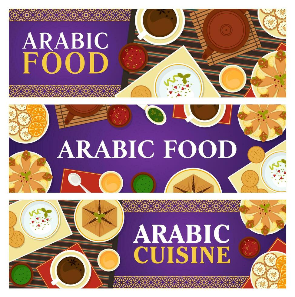 arabicum mat vektor måltider och varm dryck banderoller