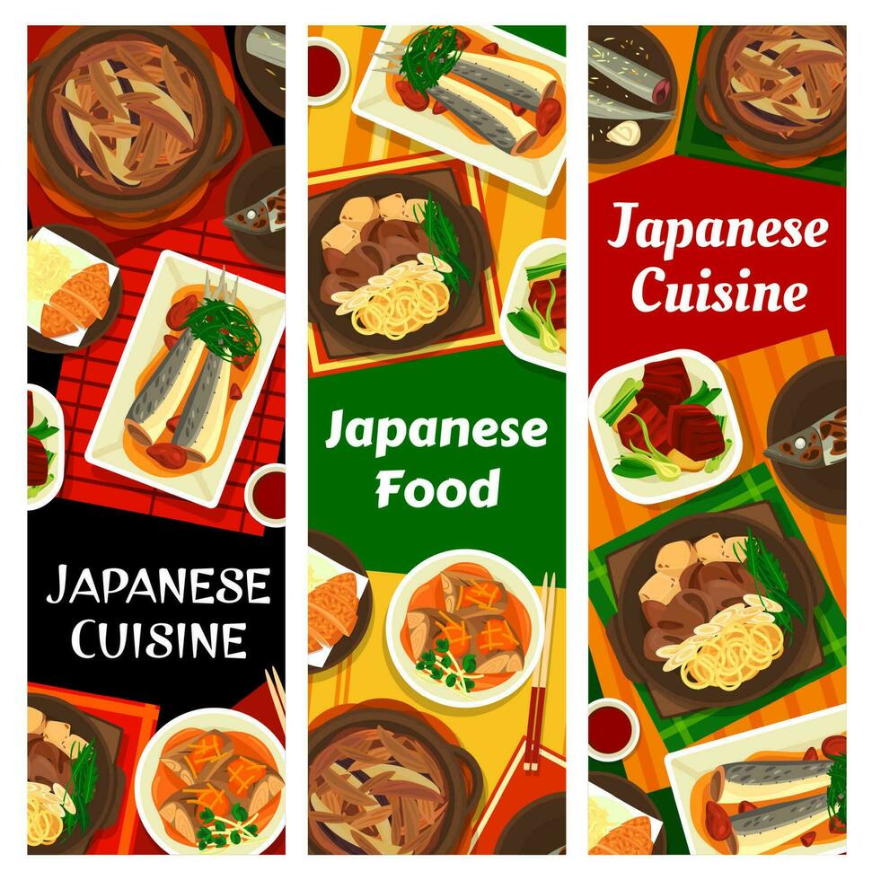 japanisch Küche Banner, Japan asiatisch Essen Geschirr vektor