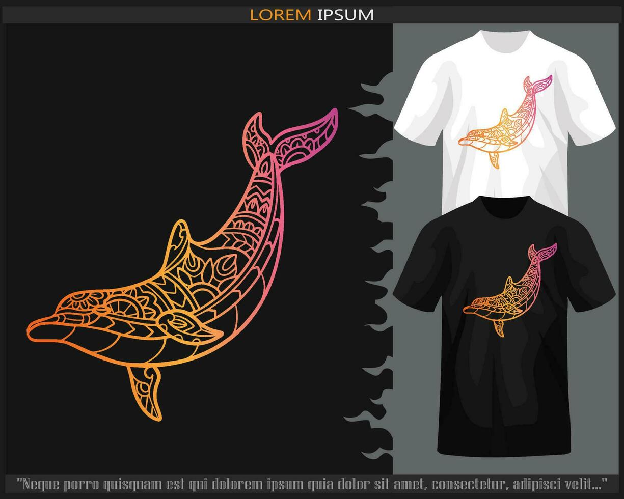 Gradient bunt Delfin Fisch Mandala Kunst isoliert auf schwarz und Weiß t Shirt. vektor