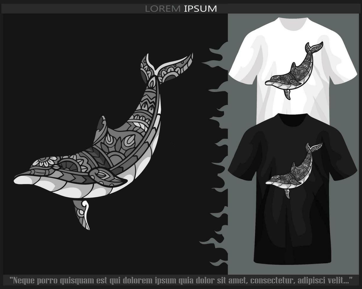 einfarbig Farbe Delfin Fisch Mandala Kunst isoliert auf schwarz und Weiß t Shirt. vektor