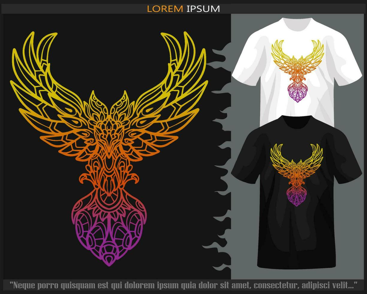 Gradient bunt Phönix Vogel Mandala Kunst isoliert auf schwarz und Weiß t Shirt. vektor