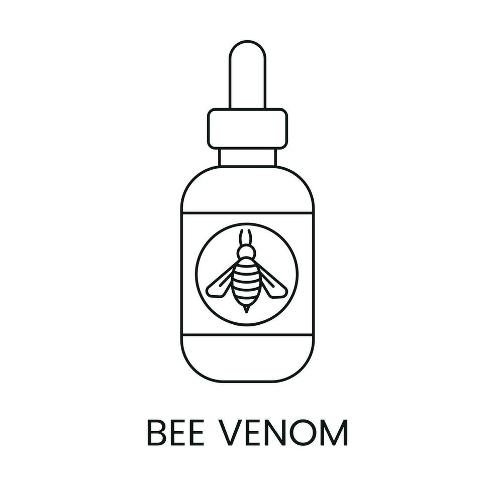 Biene Gift Symbol Linie im Vektor, Illustration von ein Flasche mit ein Biene. vektor