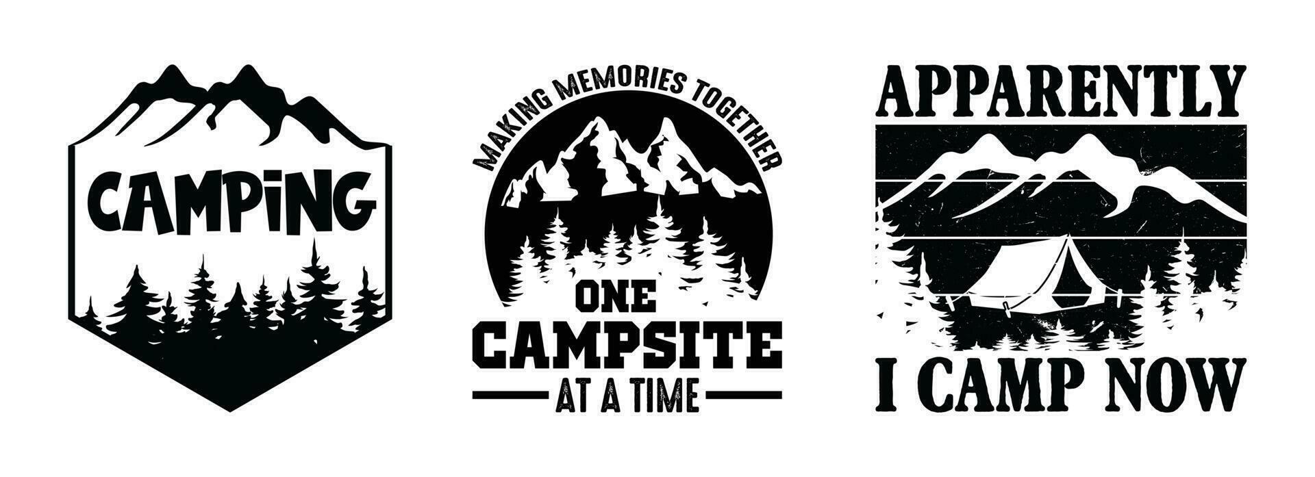 camping t skjorta design bunt, vektor camping t skjorta design, camping skjorta, camping, vandring, utomhus, typografi t skjorta design samling