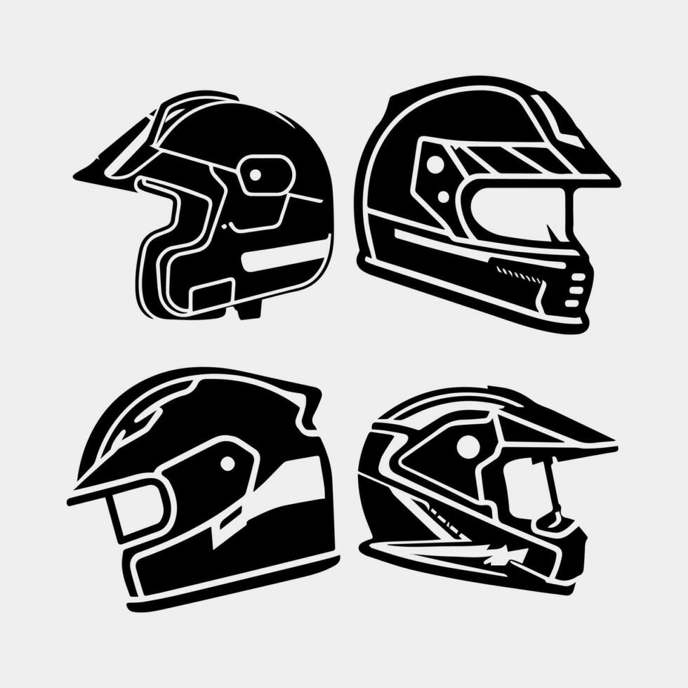 einstellen von Motorrad Helm Vektor Symbol Satz. Rennen Mannschaft Helm Vektor Illustration