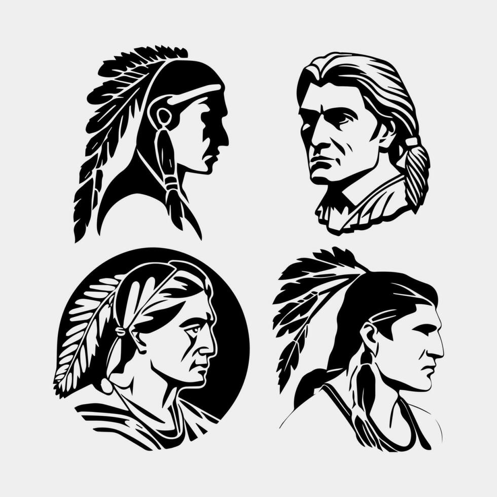 inföding amerikan indisk ansikte för logotyp eller amblem vektor illustration