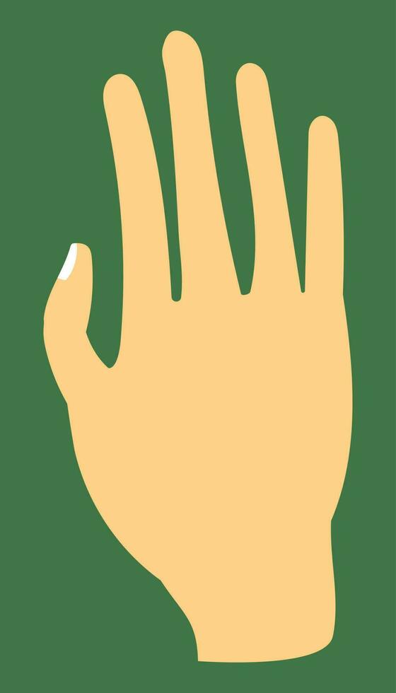 ein Hand, Palme, Mensch Körper Teil, des Menschen Hand, Hand Illustration Vektor, Haut Farbe mit Grün zurück Boden, Zeichnung Hand mit minimalistisch Kunst Stil, geeignet zum lehrreich Inhalt und drucken und Netz vektor
