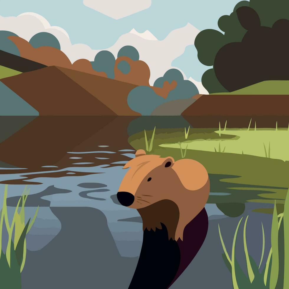capybara i vatten naturlig landskap vektor