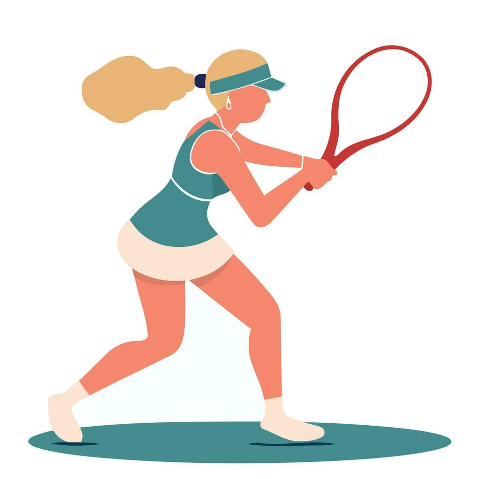 blond Weiß Frau spielen Tennis mit Schläger vektor