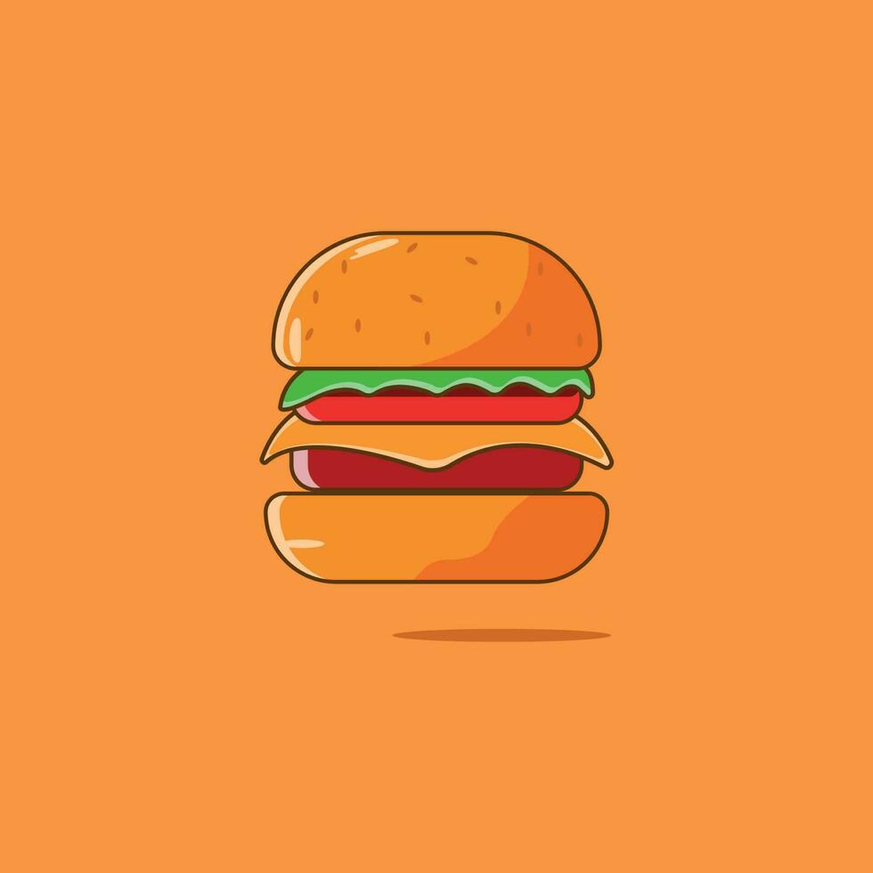 söt förtjusande tecknad serie snabb mat burger karaktär illustration vektor eps 10 på orange bakgrund