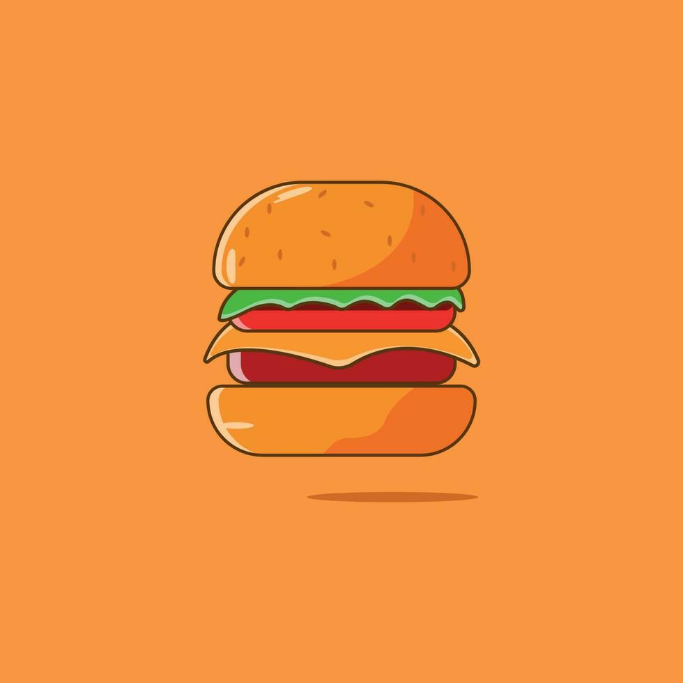 süßer, entzückender Cartoon-Fast-Food-Burger-Charakter-Illustrationsvektor eps 10 auf orangefarbenem Hintergrund vektor