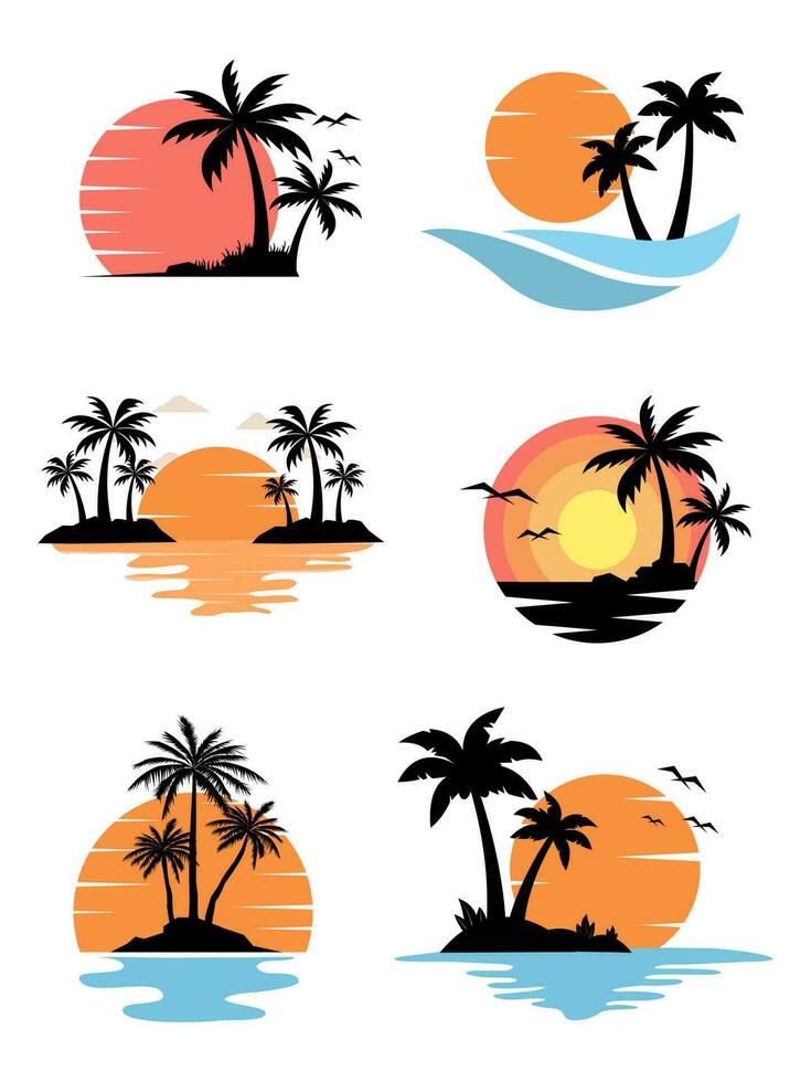 samling sommar strand logotyp vektor illustration.