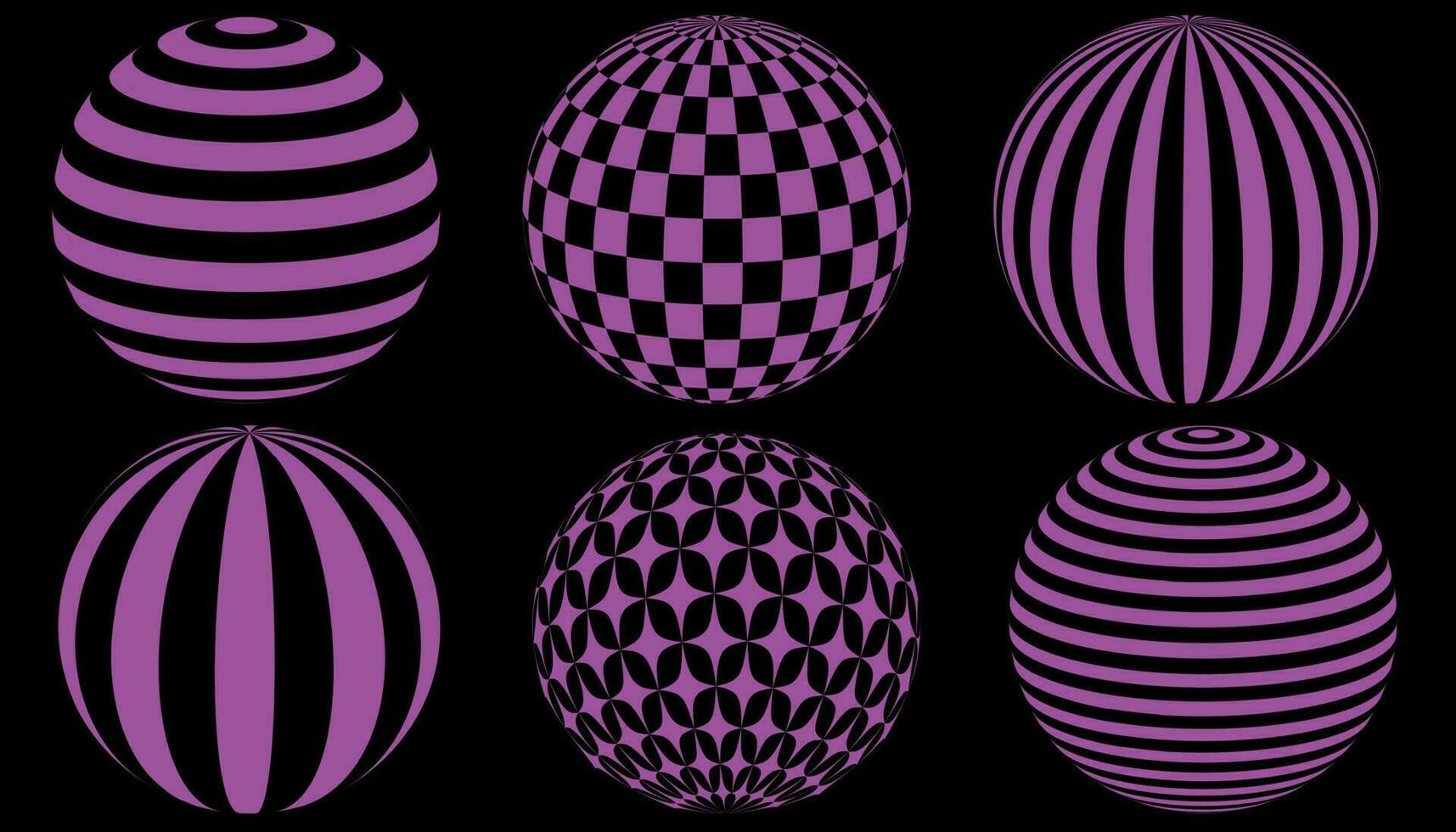 einstellen im retro psychedelisch Stil mit geometrisch Formen Kreis, Zebra. Ball, Sterne. surreal Kreise im Rosa, Acid Farben. vektor